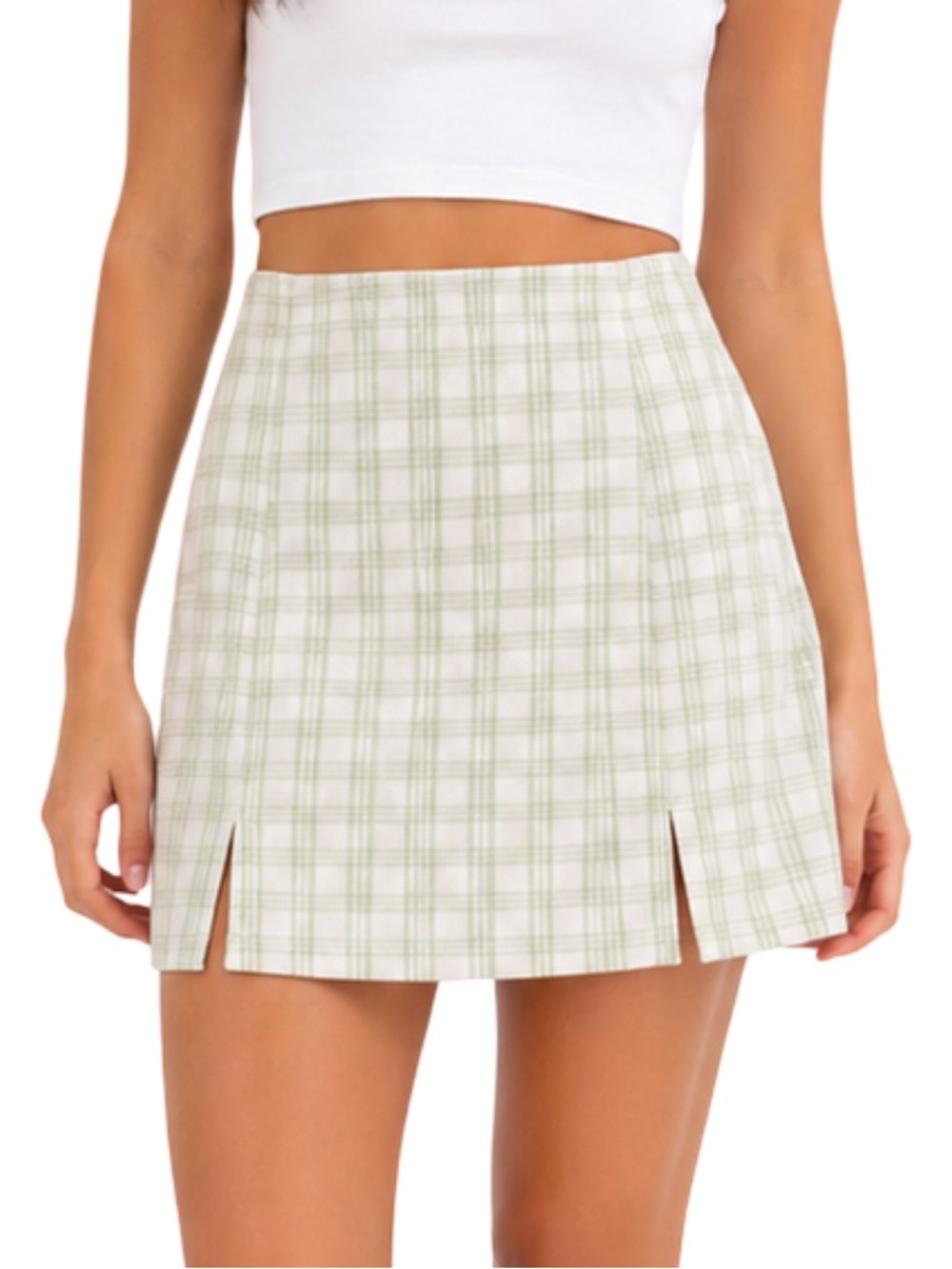 Brandy Melville Plaid Mini Skirt Green White Preppy Y2K Tennis A-Line